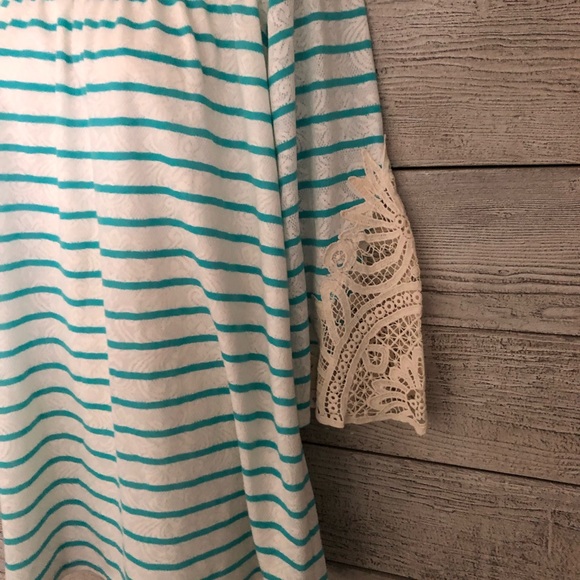 Vava by Joy Han Dress White and Blue Off-Shoulder Crochet Striped Size S - Picture 7 of 9